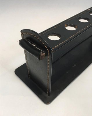 French Black Leather Pipes Holder by Jacques Adnet, 1950s-BA-658479