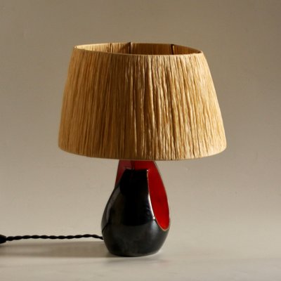 French Black & Red Ceramic Table Lamp, 1950s-SY-1161166