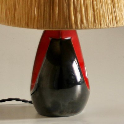 French Black & Red Ceramic Table Lamp, 1950s-SY-1161166