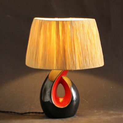 French Black & Red Ceramic Table Lamp, 1950s-SY-1161166