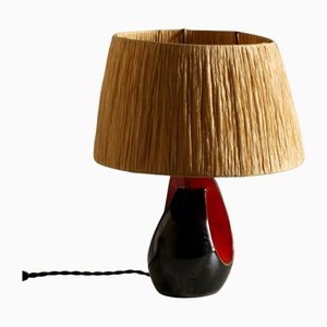 French Black & Red Ceramic Table Lamp, 1950s-SY-1161166