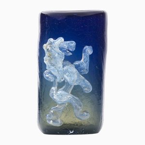 French Blue Glass Vase with Lion, 1960s-FSD-1797340