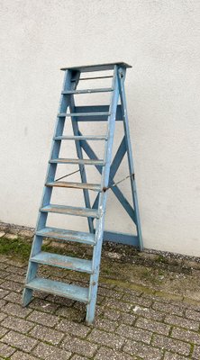 French Blue Painted Step Ladder, 1940s-WZZ-1754461