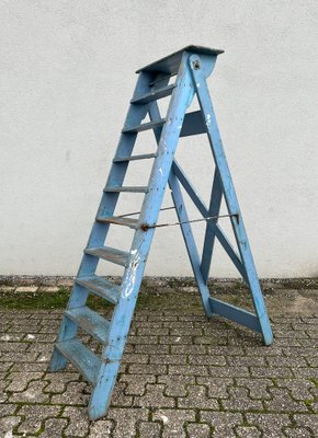 French Blue Painted Step Ladder, 1940s-WZZ-1754461