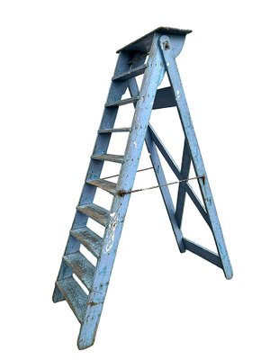 French Blue Painted Step Ladder, 1940s-WZZ-1754461