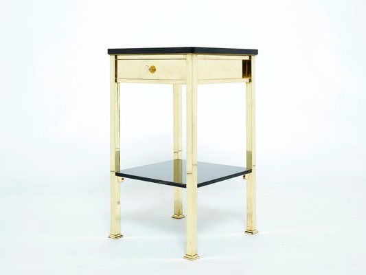 French Brass and Black Lacquer 2-Tier Nightstands 1960s, Set of 2-YJA-1107700