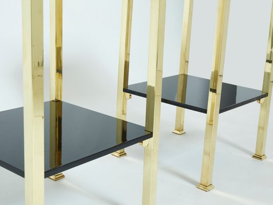 French Brass and Black Lacquer 2-Tier Nightstands 1960s, Set of 2-YJA-1107700