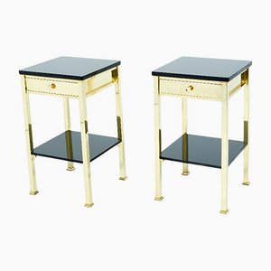 French Brass and Black Lacquer 2-Tier Nightstands 1960s, Set of 2-YJA-1107700