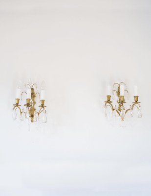 French Brass and Crystals Appliques, 1940s, Set of 2-JWI-1447635