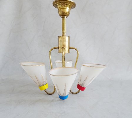 French Brass and Glass Ceiling Lamp, 1950s-POM-540675