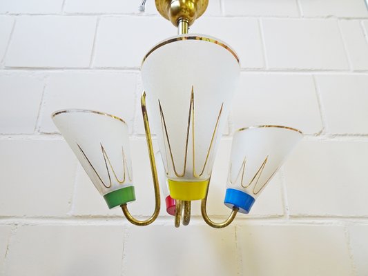 French Brass and Glass Ceiling Lamp, 1950s-POM-540675