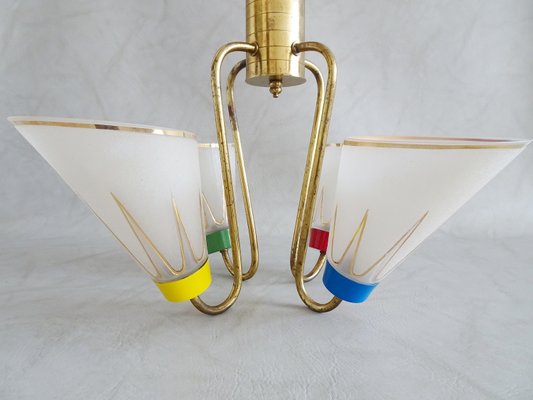 French Brass and Glass Ceiling Lamp, 1950s-POM-540675