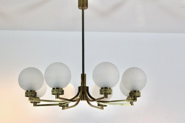 French Brass and Ice Glass Chandelier, 1960s-MO-1738079