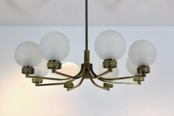 French Brass and Ice Glass Chandelier, 1960s-MO-1738079