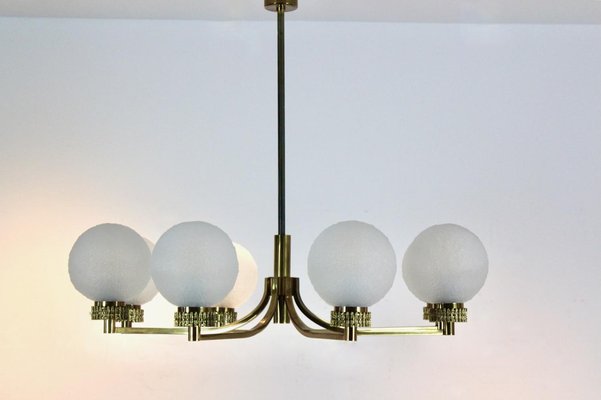 French Brass and Ice Glass Chandelier, 1960s-MO-1738079