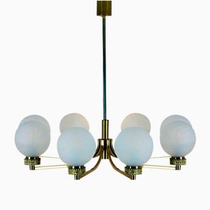 French Brass and Ice Glass Chandelier, 1960s-MO-1738079