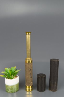 French Brass and Leather Three Draw Telescope, Late 19th Century-KEG-1086487