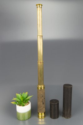 French Brass and Leather Three Draw Telescope, Late 19th Century-KEG-1086487