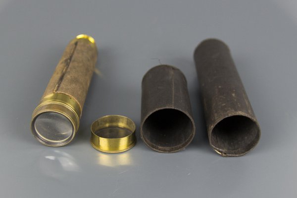 French Brass and Leather Three Draw Telescope, Late 19th Century-KEG-1086487