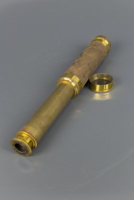 French Brass and Leather Three Draw Telescope, Late 19th Century-KEG-1086487