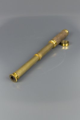 French Brass and Leather Three Draw Telescope, Late 19th Century-KEG-1086487