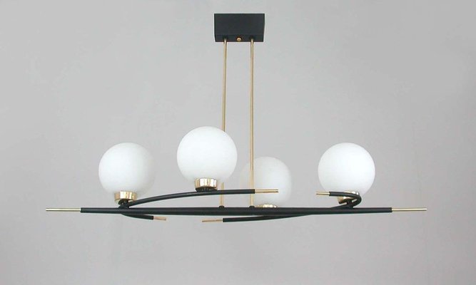 French Brass and Opaline Glass Chandelier from Maison Arlus, 1960s-OE-904183