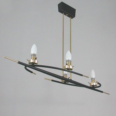 French Brass and Opaline Glass Chandelier from Maison Arlus, 1960s-OE-904183