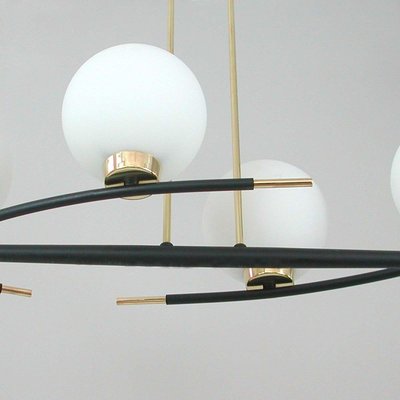 French Brass and Opaline Glass Chandelier from Maison Arlus, 1960s-OE-904183