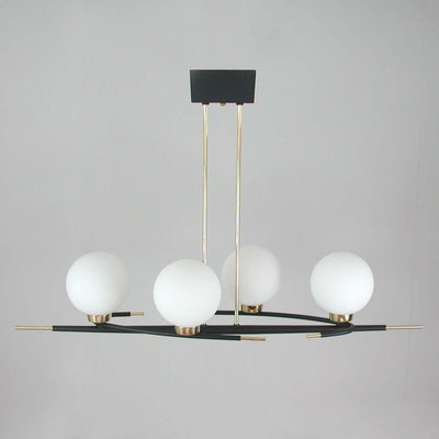 French Brass and Opaline Glass Chandelier from Maison Arlus, 1960s-OE-904183