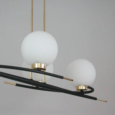 French Brass and Opaline Glass Chandelier from Maison Arlus, 1960s-OE-904183