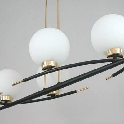 French Brass and Opaline Glass Chandelier from Maison Arlus, 1960s-OE-904183