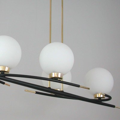 French Brass and Opaline Glass Chandelier from Maison Arlus, 1960s-OE-904183