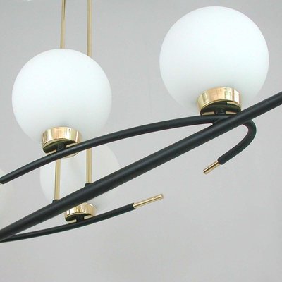 French Brass and Opaline Glass Chandelier from Maison Arlus, 1960s-OE-904183