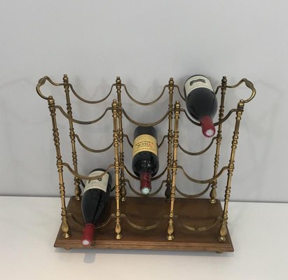 French Brass and Wood Bottles Holder, 1960-BA-658254