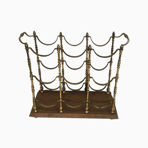 French Brass and Wood Bottles Holder, 1960-BA-658254