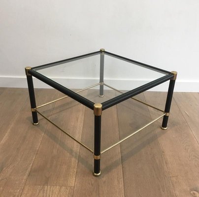 French Brass & Black Lacquered Square Side Tables in the Style of Jacques Adnet, 1970s, Set of 2-BA-658666