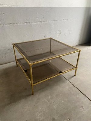 French Brass, Faux Bamboo & Smoked Glass Coffee Table, 1960s-DHH-585020