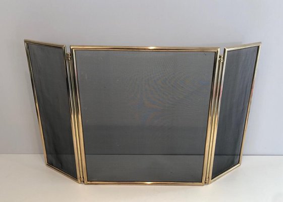 French Brass Folding Fireplace Screen, 1970s-BA-914581