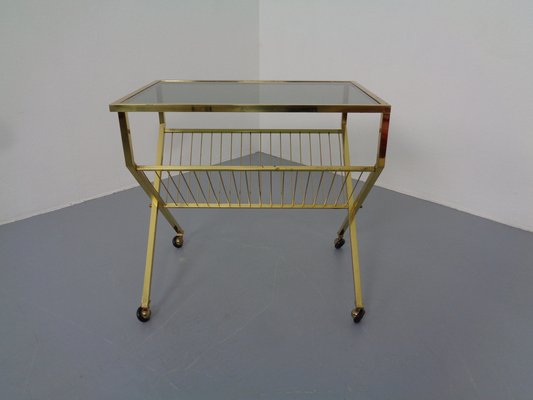 French Brass & Glass Cart with Magazine Rack, 1960s-RDW-1027413