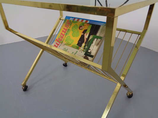 French Brass & Glass Cart with Magazine Rack, 1960s-RDW-1027413