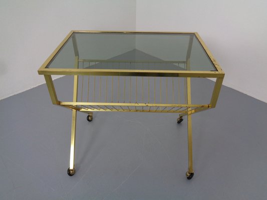 French Brass & Glass Cart with Magazine Rack, 1960s-RDW-1027413