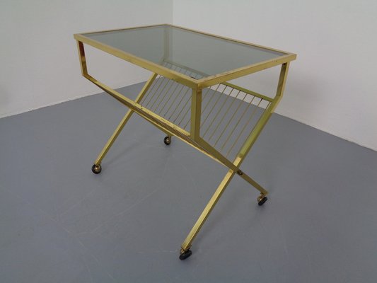 French Brass & Glass Cart with Magazine Rack, 1960s-RDW-1027413