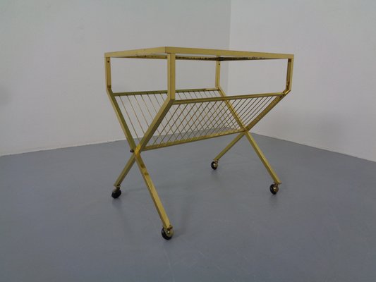 French Brass & Glass Cart with Magazine Rack, 1960s-RDW-1027413