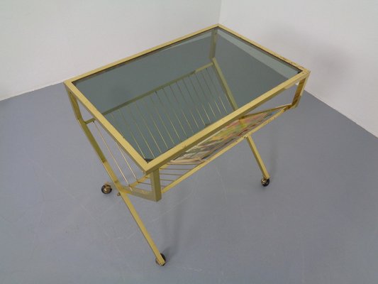 French Brass & Glass Cart with Magazine Rack, 1960s-RDW-1027413