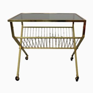 French Brass & Glass Cart with Magazine Rack, 1960s-RDW-1027413