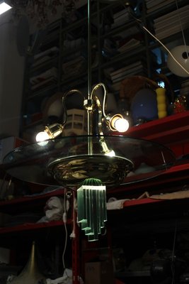 French Brass & Glass Ceiling Lamp by Jean Perzel, 1940s-EH-883149