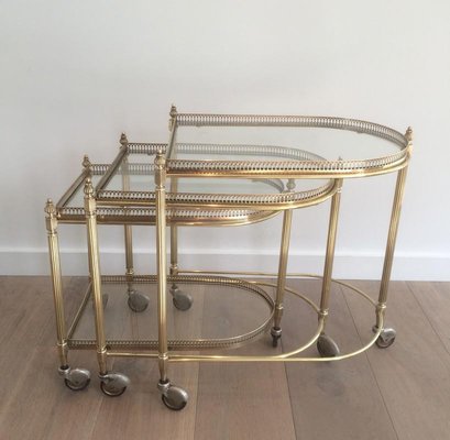 French Brass Nesting Drinks Trolleys with Removable Trays by Maison Bagués, 1940s, Set of 3-BA-714903