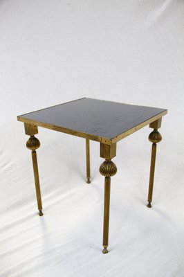 French Brass Nesting Tables with Mirrored Tops, 1950s, Set of 3-BHG-1048618