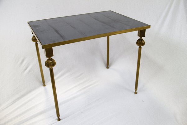 French Brass Nesting Tables with Mirrored Tops, 1950s, Set of 3-BHG-1048618