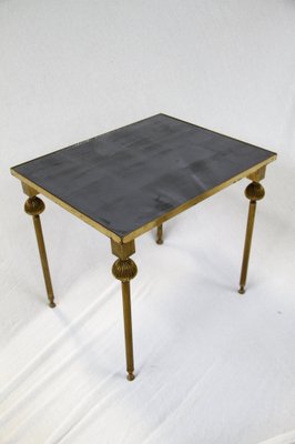 French Brass Nesting Tables with Mirrored Tops, 1950s, Set of 3-BHG-1048618